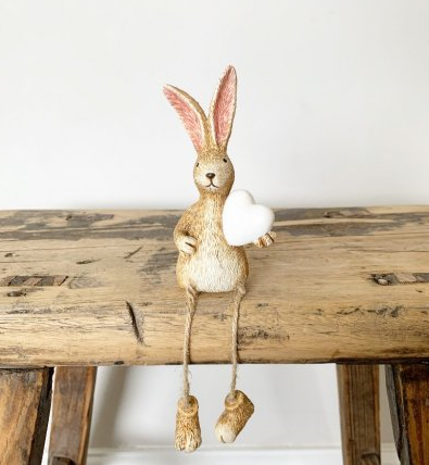 Shelf Sitting Rabbit with White Heart, 18cm