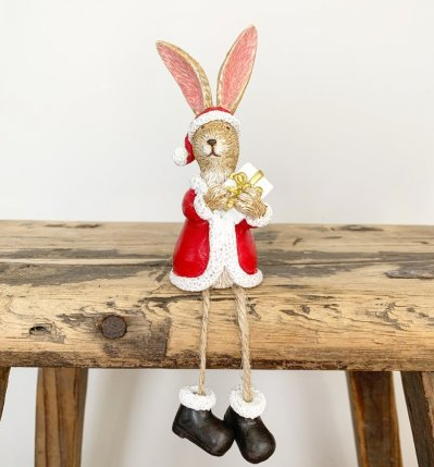 Sitting Santa Rabbit with Present