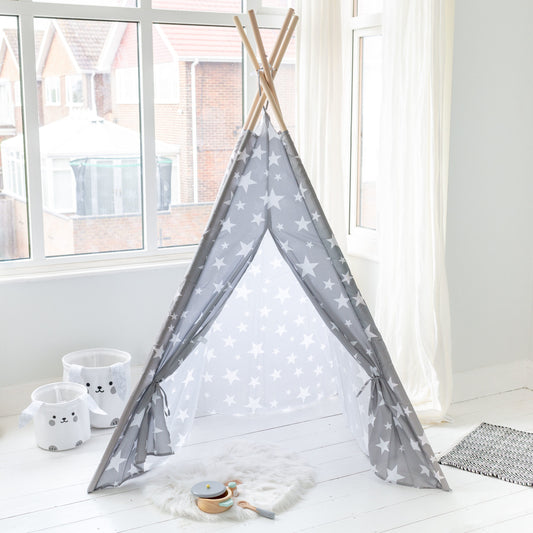 Grey & White Star Tepee Tent
