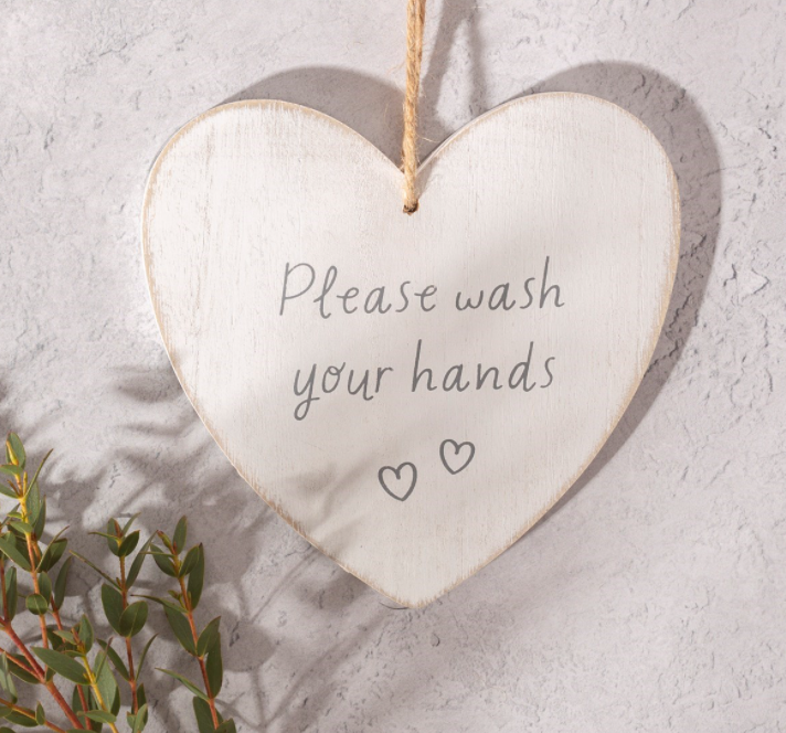 Wash Your Hands, Hanging Heart Plaque