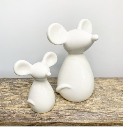 White Ceramic Mouse, 2 sizes